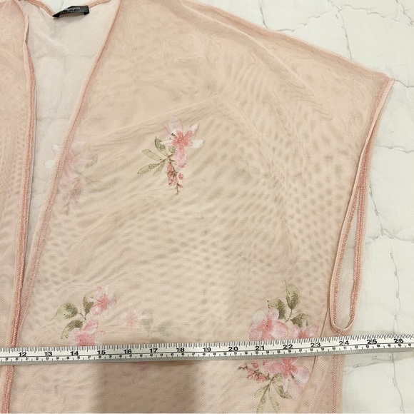 Myesper Kimono Womens Large Pink Sheer Mesh Floral Boho Fairy Feminine Romance - Picture 9 of 11